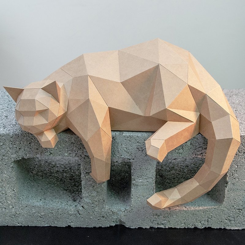 DIY 手作り 3D ペーパーモデルデコレーション Fat Cat シリーズ - Lazy Cat & Little Lazy Cat (4 色オプション) - 人形・フィギュア - 紙 カーキ
