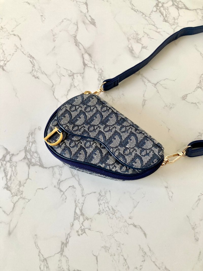 稀有中古包 Dior深藍老花馬鞍包 單肩包 側背包 斜背包 古董二手 - 側背包/斜孭袋 - 真皮 藍色