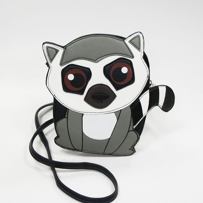Sleepyville Critters - Ring-tailed lemur Crossbody Bag - Messenger Bags & Sling Bags - Faux Leather Gray
