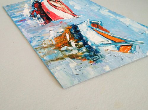 ボートオリジナル絵画、海景ウォールアート、インパストアートワーク