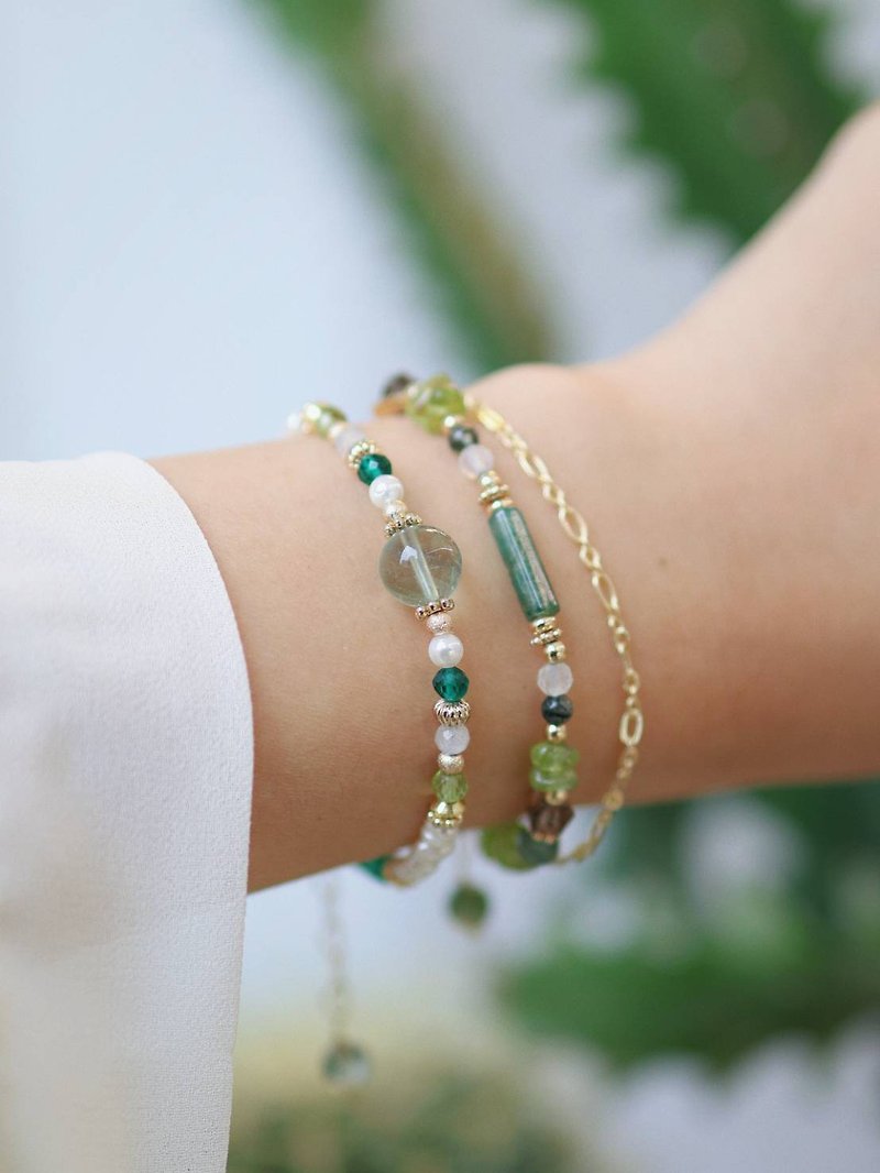 Meaningful. Jianjia Fluorite Stone Pearl Green Agate 14K Gold-Plated Crystal Ore Design Bracelet - Bracelets - Crystal Green