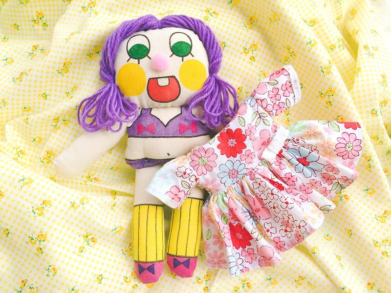 紫色の髪の共同モデルとオリジナルの手描きのマイクのウサギの人形は手作りの小さなスカートを脱ぎ履きすることができます - その他 - コットン・麻 パープル