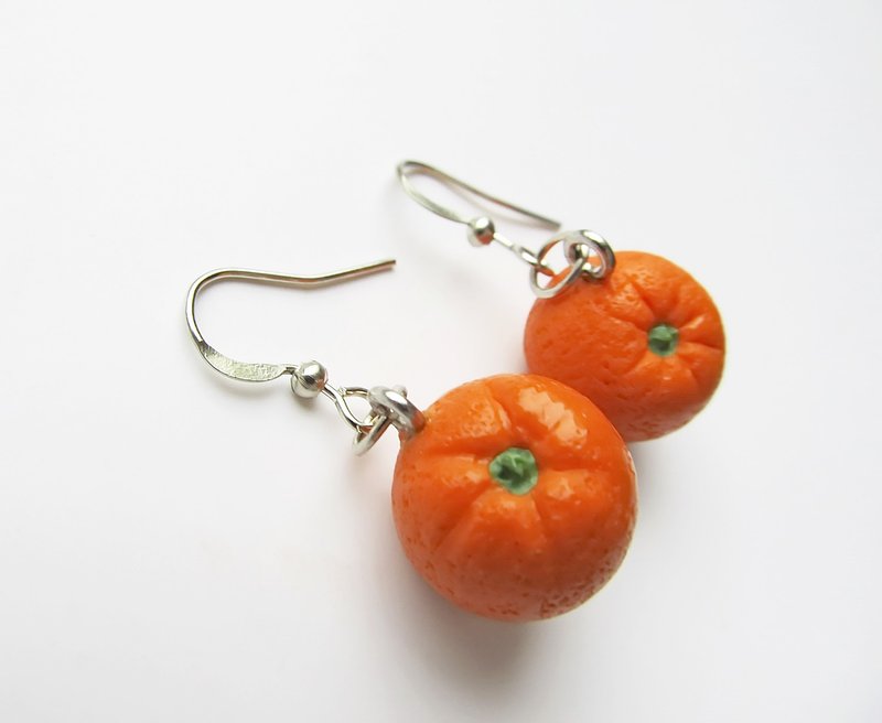 Orange mandarin Earrings Botanical Food Jewelry Fruit earrings Vegetable berry - Earrings & Clip-ons - Clay Orange