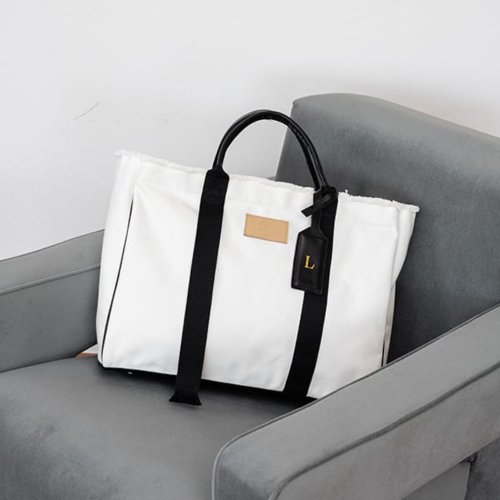 longlastingofficial Daydreaming Oversized Canvas Leather Weekender Bag - Black & White