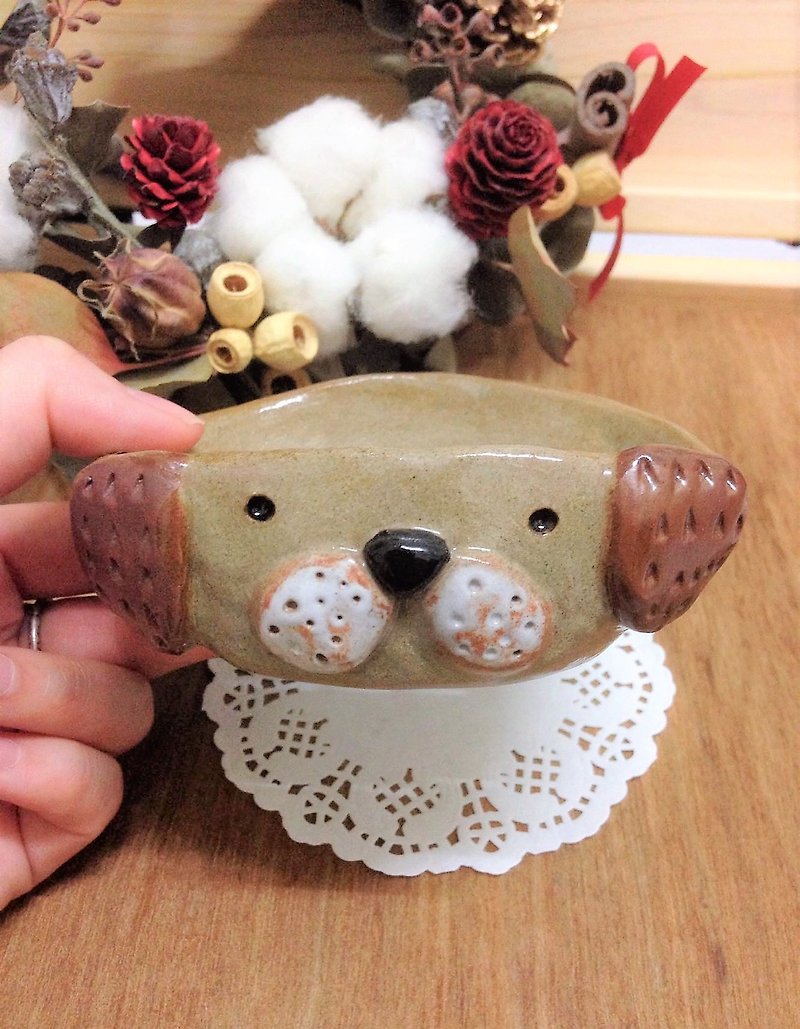 Brown puppy shape pot - Plants - Pottery Brown