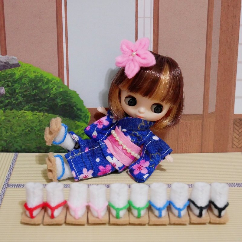 手作娃鞋 小小布 迷你布 petite blythe 日式木屐鞋 娃娃鞋 - 公仔/玩偶 - 其他材質 多色