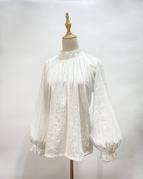 森織海自然生活風格服飾 法式立領提花襯衫
