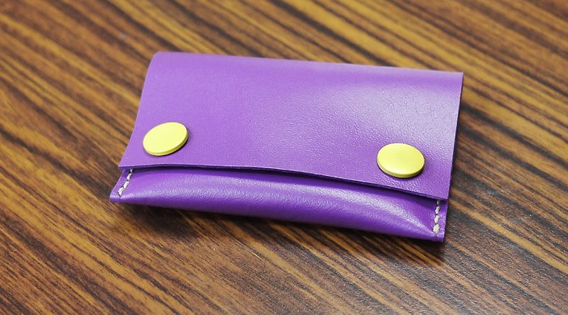 紫色牛皮手縫零錢包 - 內層高級布面質感 限量皮料，做完即停售 - 散紙包 - 真皮 紫色