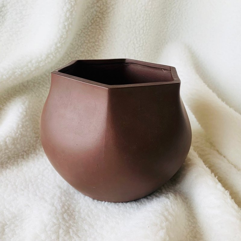 中國 紫砂無字水盂 │廣口六角邊形 古樸雅趣 - 茶壺/茶杯/茶具 - 其他材質 咖啡色