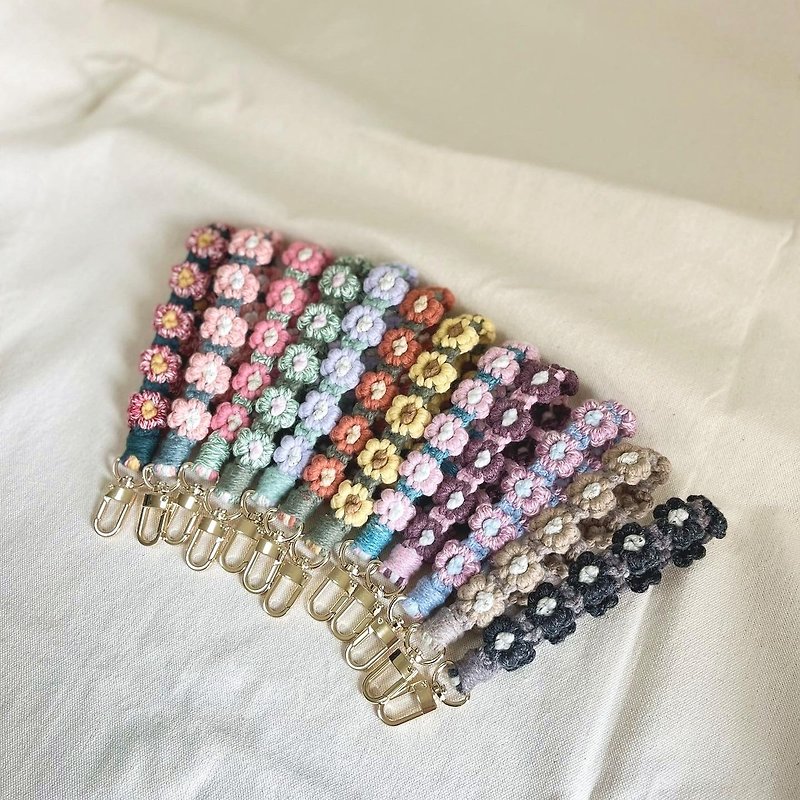 macrame woven flower string bracelet mobile phone pendant/key ring - Lanyards & Straps - Cotton & Hemp Multicolor