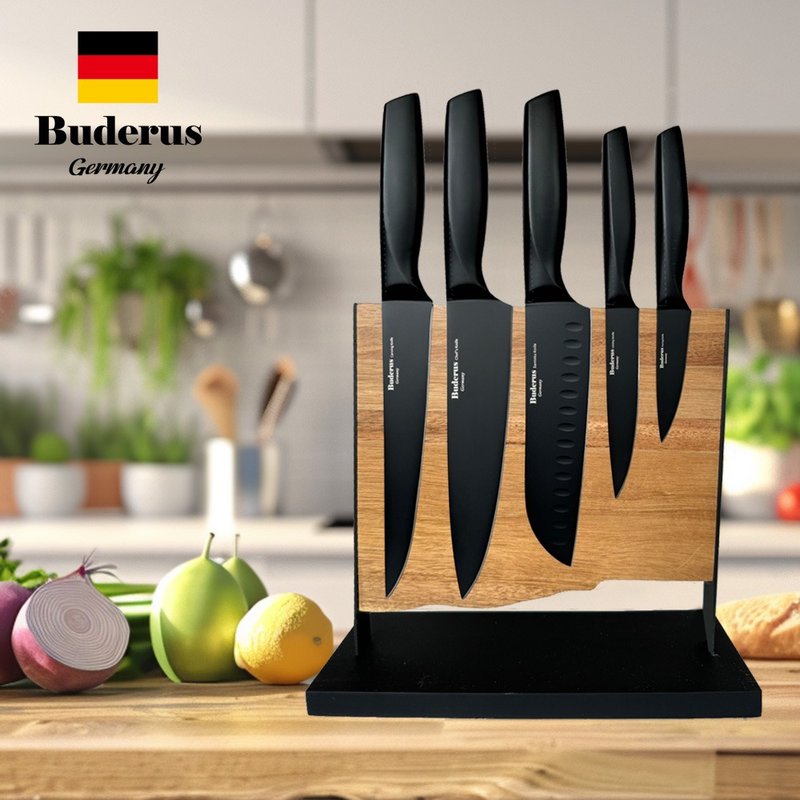 [German Buderus] Original Series_Magnetic Kitchen Knife Six-Piece Set-Square Plate Style - Knives & Knife Racks - Stainless Steel Black