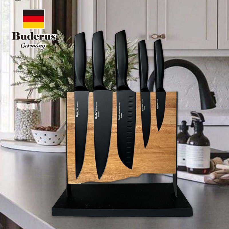 ドイツ製ブデルス無垢材オリジナルエコロジカルマグネットナイフラックセットマグネットナイフラックキッチン収納ラック - 包丁・ナイフスタンド - ステンレススチール ブラック