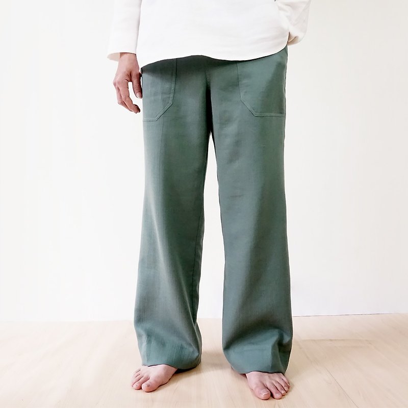 紗織紳士直筒褲-綠 - 男長褲/休閒褲 - 棉．麻 綠色