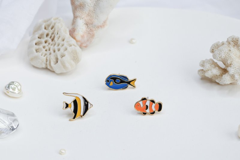 熱帶魚 Tropical fish 海洋生物 夾式耳環 生日禮物 紙盒包裝 - 耳環/耳夾/耳骨夾 - 琺瑯 多色