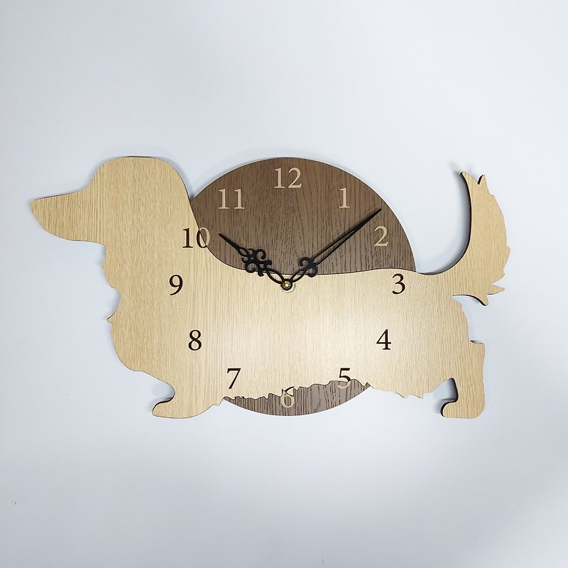 Limited time big discount of 3000 yen off Personalized dog wall clock Dachshund beige cream silent clock - นาฬิกา - ไม้ 