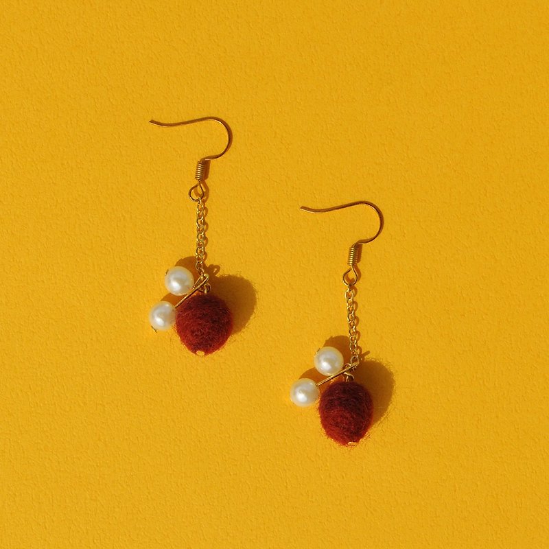 Red Fruit Wool Felt Earrings/ Clip-On