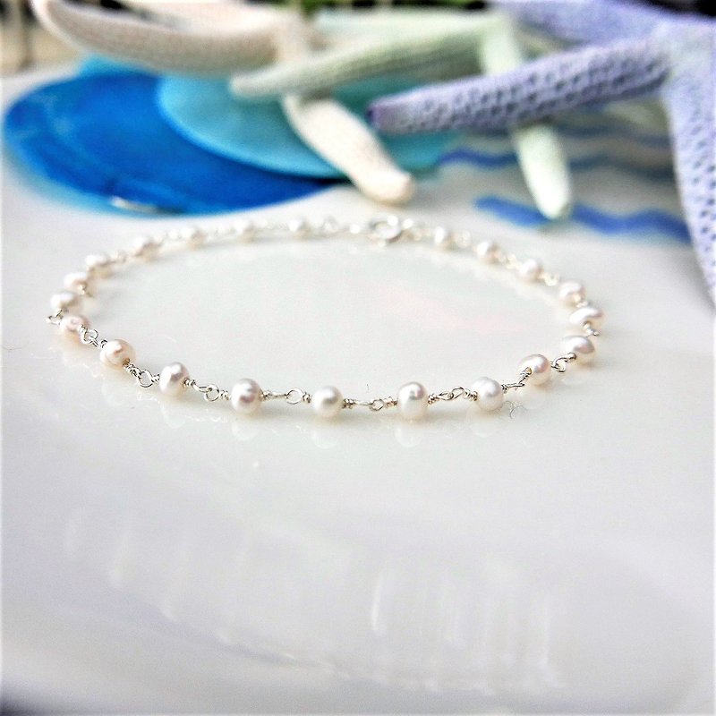 [Buy one get one free]|| June birthstone|| Wenrun pearl silver white 925 sterling silver fine bracelet - Bracelets - Gemstone White