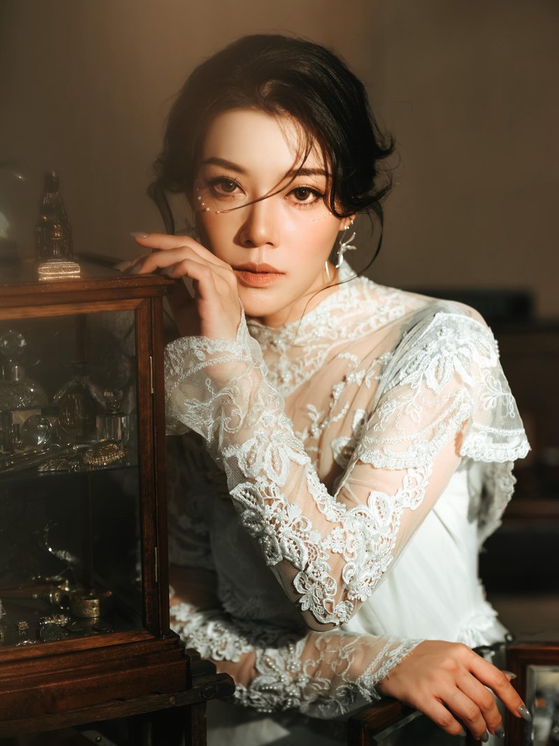 60s 古董刺繡蕾絲復古婚紗 - 禮服/小禮服 - 棉．麻 白色