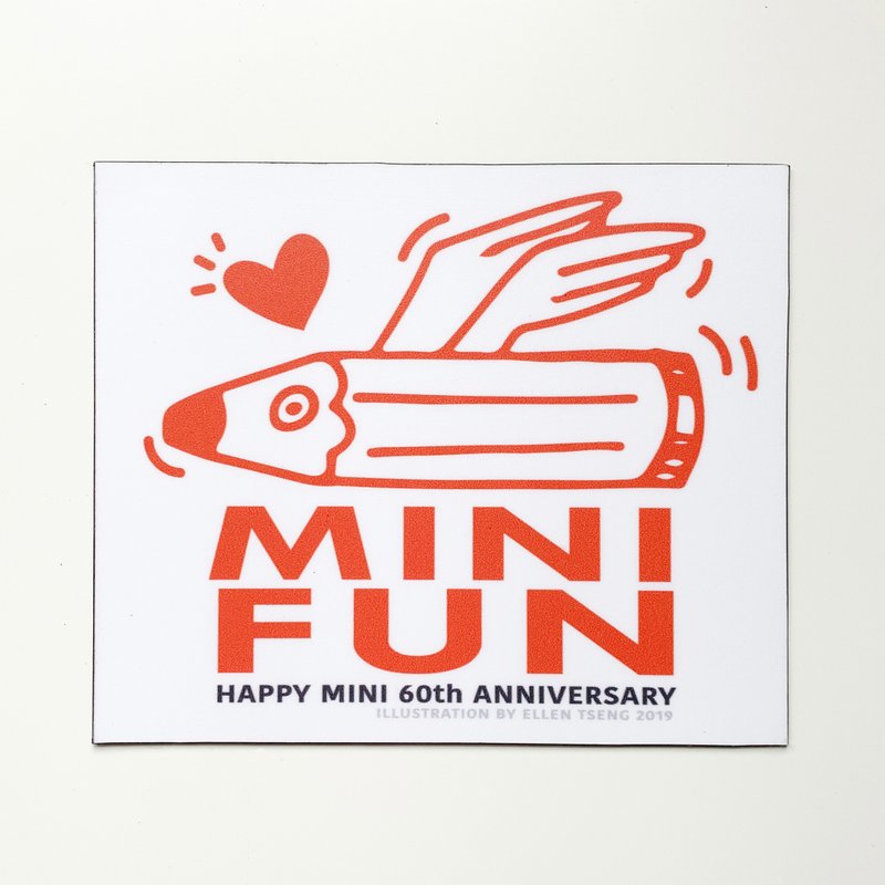 Magnet Car Sticker-Mini Fun (Square Red) | Exclusive Design Mini Car 60th Anniversary Series - แม็กเน็ต - วัสดุกันนำ้ สีกากี