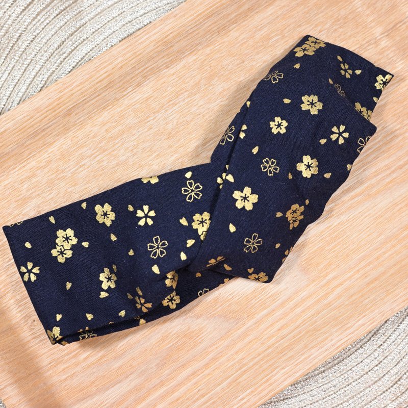 深藍色 燙金 櫻花 髮帶 - 髮箍/髮帶 - 棉．麻 