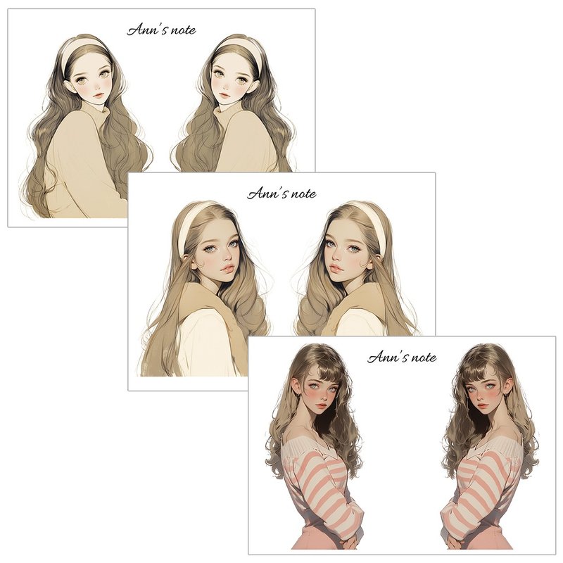 long hair girl 3-Type Mix sticker (anns note) - สติกเกอร์ - กระดาษ สีกากี