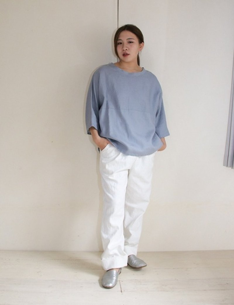 コットンジャガードのダブル裾ホワイトパンツ - 女長褲 - 棉．麻 白色