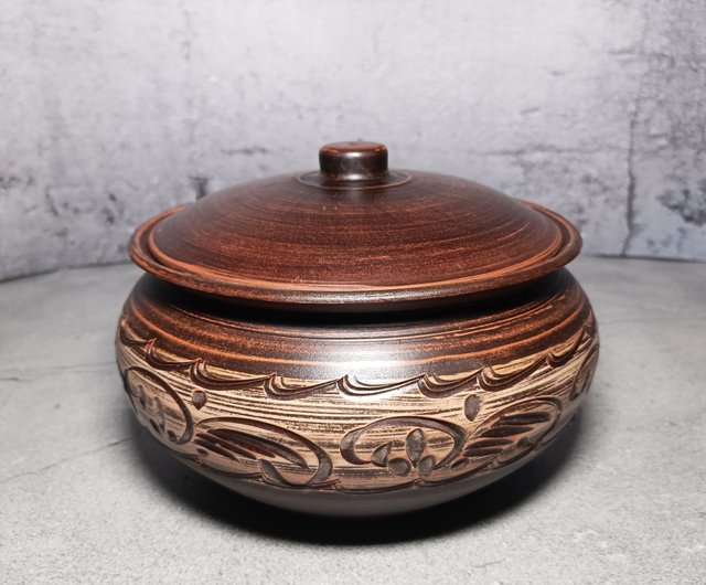 Pottery large cooking pot 2500ml Handmade casserole with lid - Shop Red  Stone Pots & Pans - Pinkoi