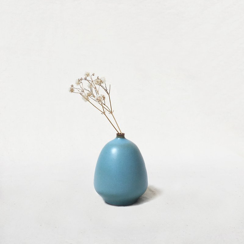 手工陶瓷淺藍色迷你花器－椭圆 - 花瓶/花器 - 陶 藍色