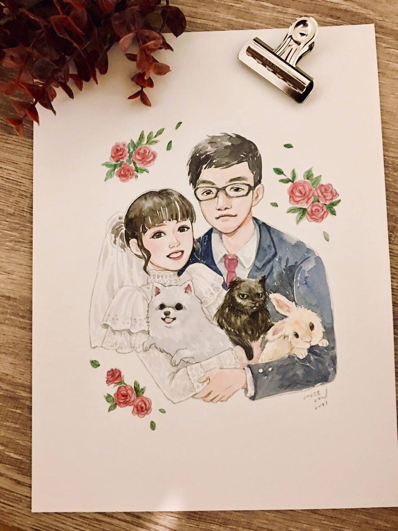 Customized watercolor portraits of people/pets - ภาพวาดบุคคล - กระดาษ 