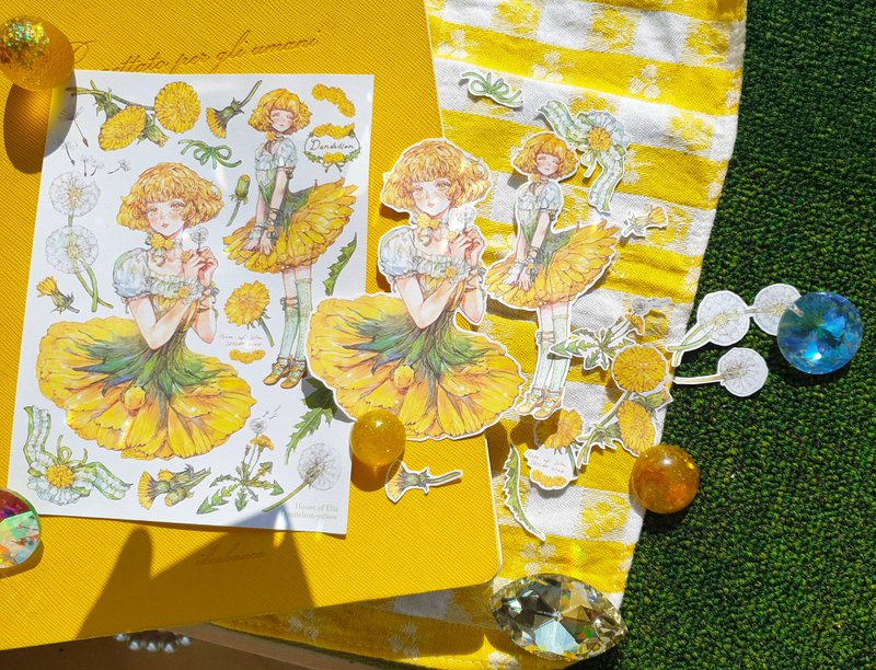 Dandelion flower girl INS sticker - 貼紙 - 紙 黃色