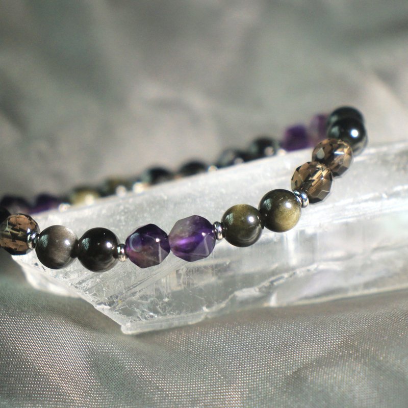 High-quality obsidian bracelet | gold Stone| citrine | amethyst | attract wealth | ward off evil spirits | eliminate negative energy - Bracelets - Crystal Black