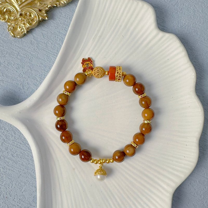 Natural Cook Rosary Beads Multi-treasure Bracelet // Mountain and Jewelry Handmade DIY Original Customization - Bracelets - Jade Brown