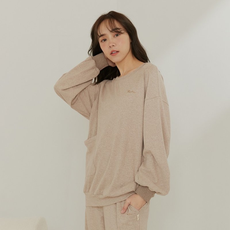 MIT Organic Cotton Loose Pocket Home Set - Milk Tea Brown - ชุดนอน/ชุดอยู่บ้าน - ผ้าฝ้าย/ผ้าลินิน สีนำ้ตาล