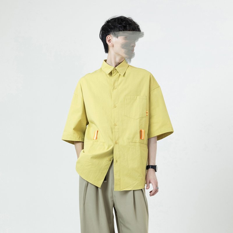 Color matching webbing multi-pocket shirt/yellow/ - เสื้อเชิ้ตผู้ชาย - ไฟเบอร์อื่นๆ สีเหลือง