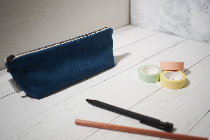Daily series pencil case/pencil case/limited handmade bag/small captain/in stock - กล่องดินสอ/ถุงดินสอ - ผ้าฝ้าย/ผ้าลินิน สีน้ำเงิน