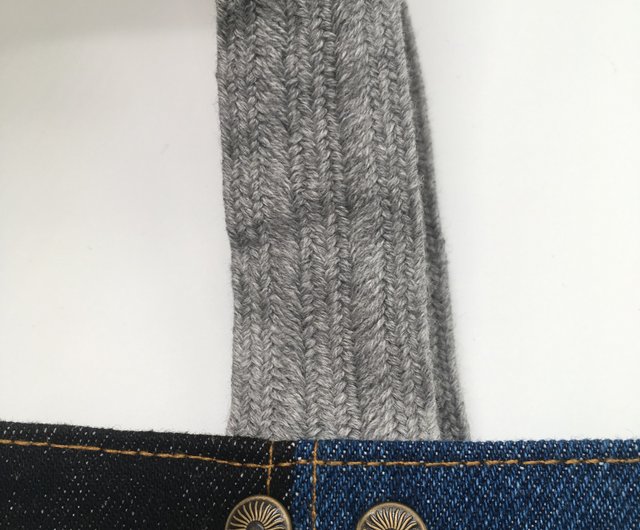 デニムレザーパッチワークトートバッグ SOLDOUT】パッチワーク デニムリメイク&レザートート size33