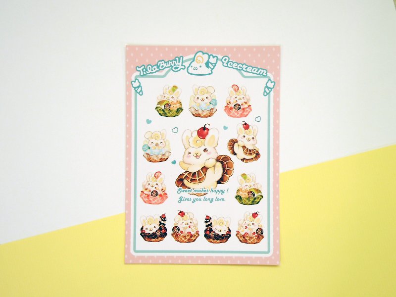Postcard-Ice Cream Bunny - การ์ด/โปสการ์ด - กระดาษ หลากหลายสี