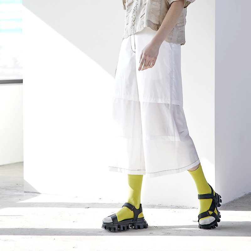 Jingche multi-layered light eight-quarter wide pants - กางเกงขายาว - ผ้าฝ้าย/ผ้าลินิน ขาว