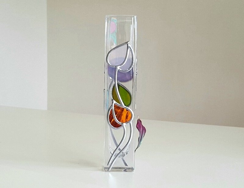 Glass Art Floral Bud Square Vase TinkerBell Vase Chic - Plants - Glass Multicolor