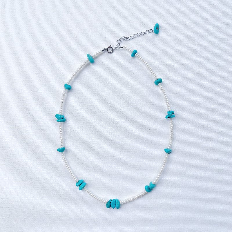 KARAFURU Turkish Stone and freshwater pearl choker 3 - Necklaces - Pearl Blue