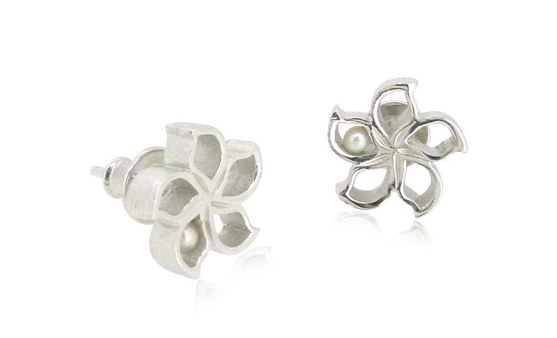 HK167~ 925 SILVER BAUHINIA EARRINGS - Earrings & Clip-ons - Silver Silver