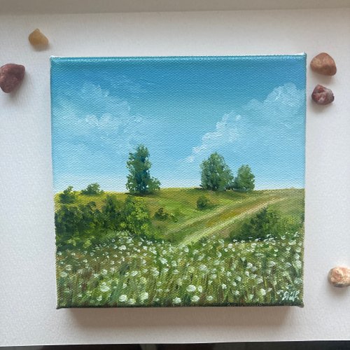 風景 草原 油画 絵画 油彩 立体キャンバス 原画 オリジナル - 絵画