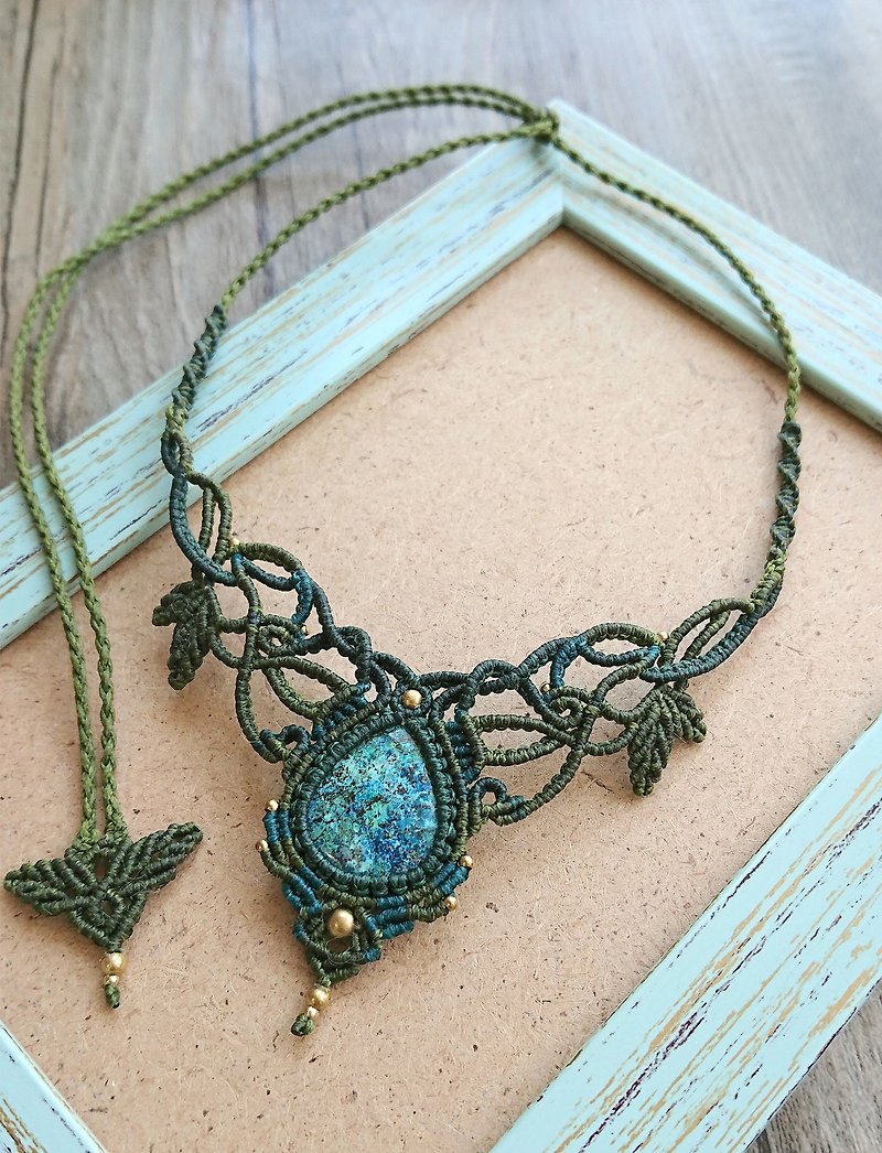 Misssheep N93 - Chrysocolla Macrame Necklace, Bohemian jewelry, Handcrafted jewe - Necklaces - Other Materials Green