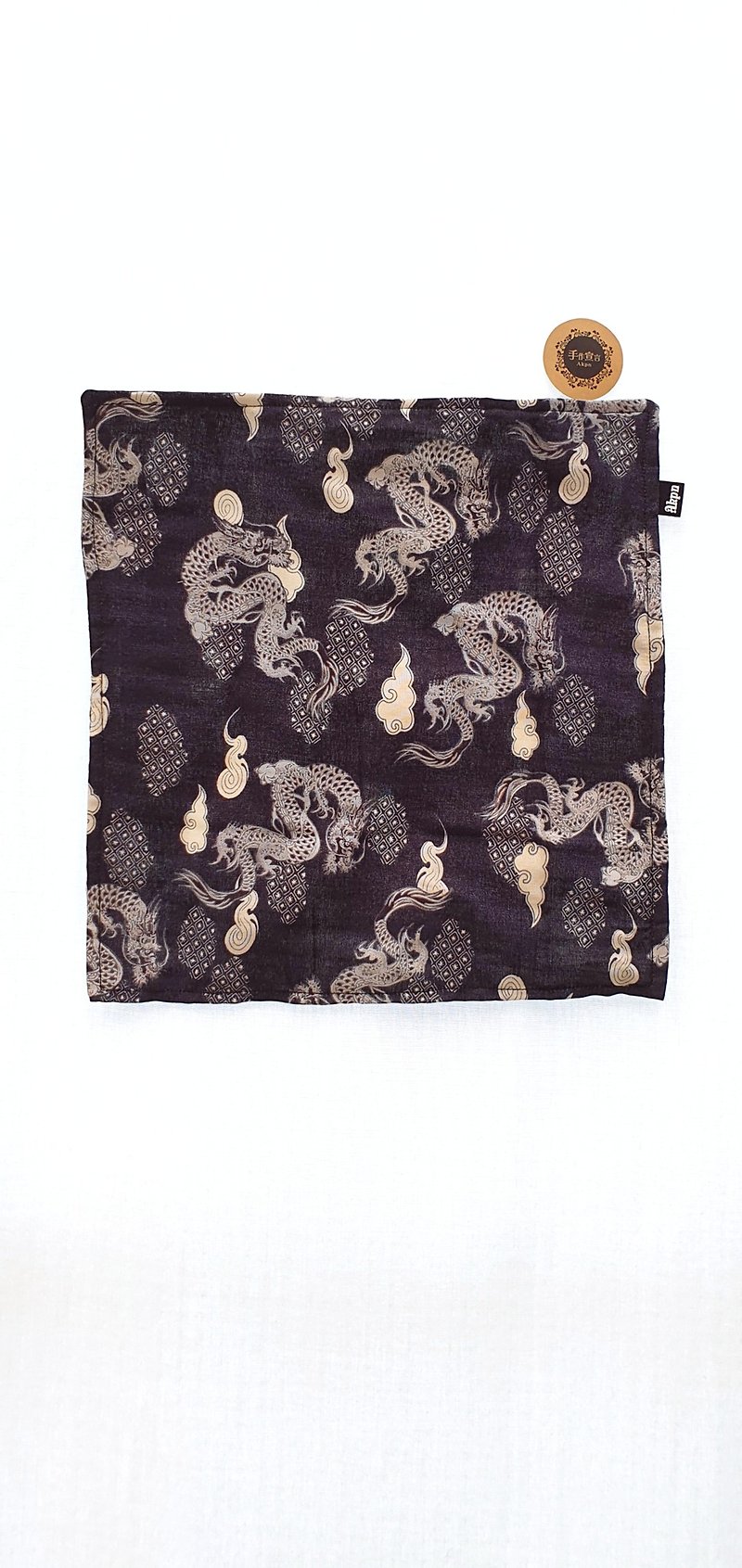 Dragon-black gray-cotton gauze handkerchief 28 × 28CM - ผ้าเช็ดหน้า - ผ้าฝ้าย/ผ้าลินิน สีเทา