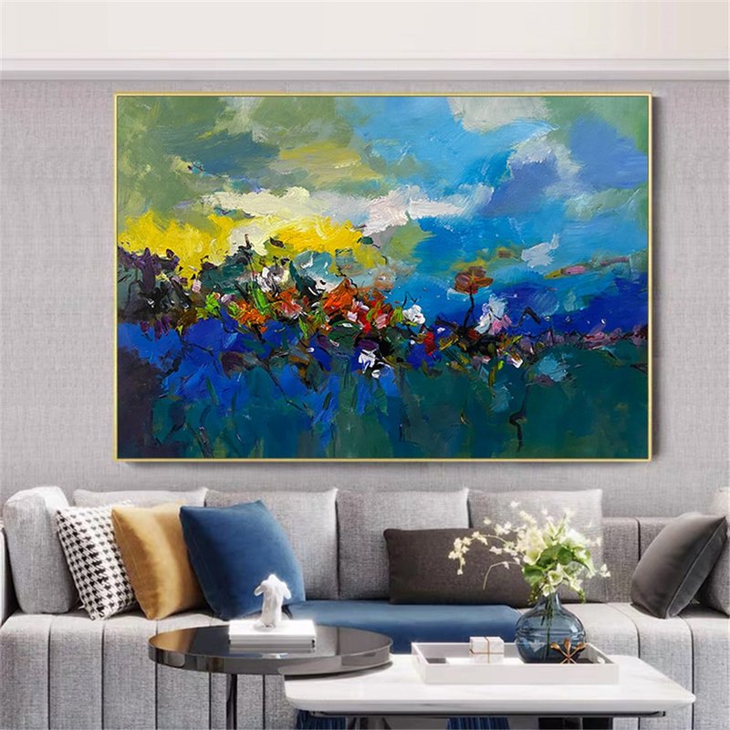 Handmade Abstract Painting Canvas Wall Art Picture for Living Room Decoration - Posters - Linen Multicolor