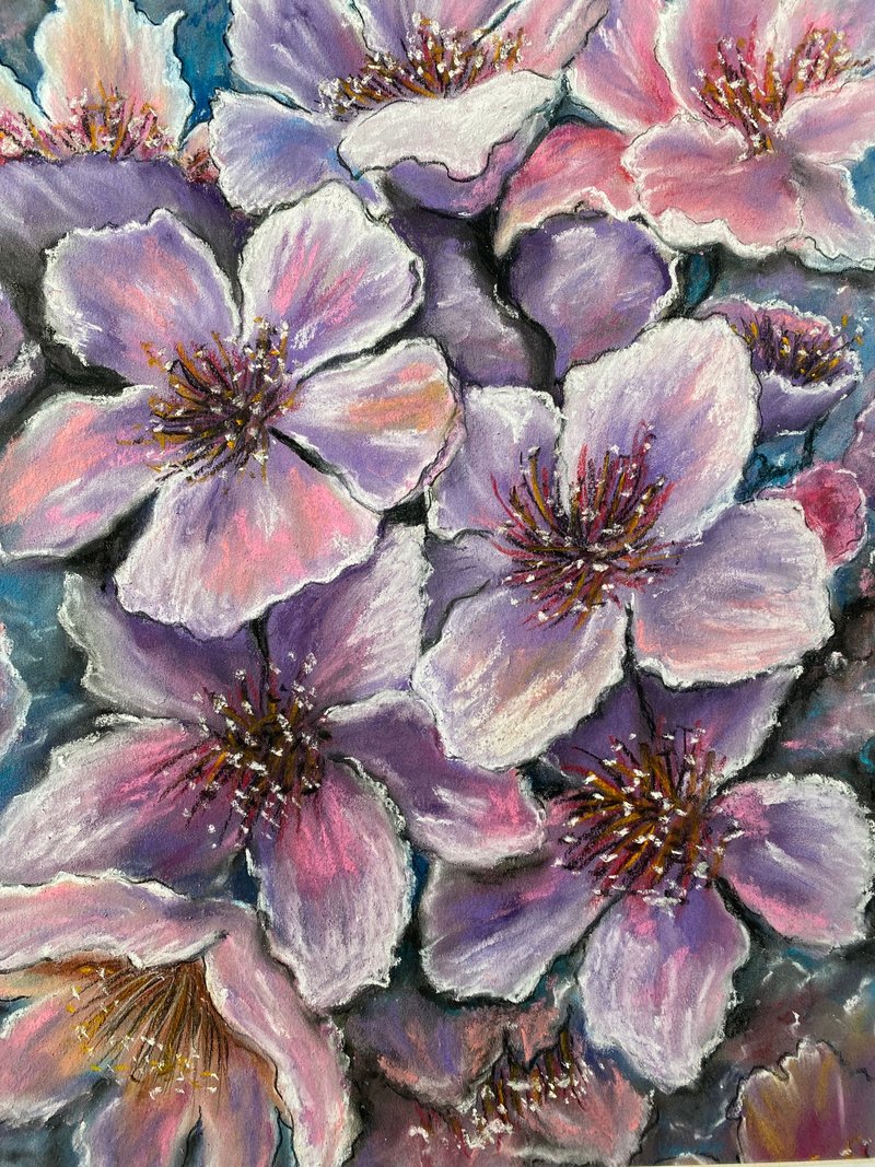 Sakura Painting Floral Original Art Flowers Painting Soft Pastels Art - 壁貼/牆壁裝飾 - 紙 