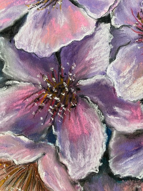 花のパステル画 A4サイズ 桜の絵の花のオリジナルアート 花の絵のソフトパステルアート