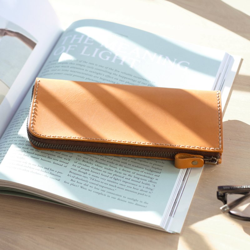 Simple long zipper clip - camel yellow - Wallets - Genuine Leather Orange