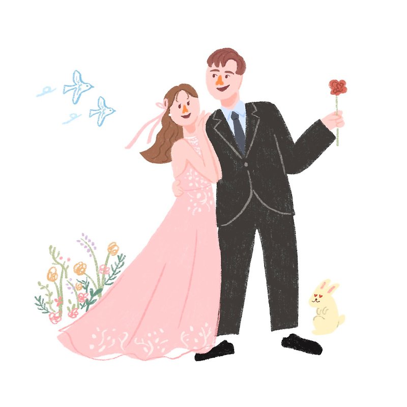 【Fast Shipping】Fairy Tales の Wedding Like Yan Painting Custom Painting Wedding Invitation Illustrator Couple Book Appointment - Digital Portraits, Paintings & Illustrations - Paper Multicolor