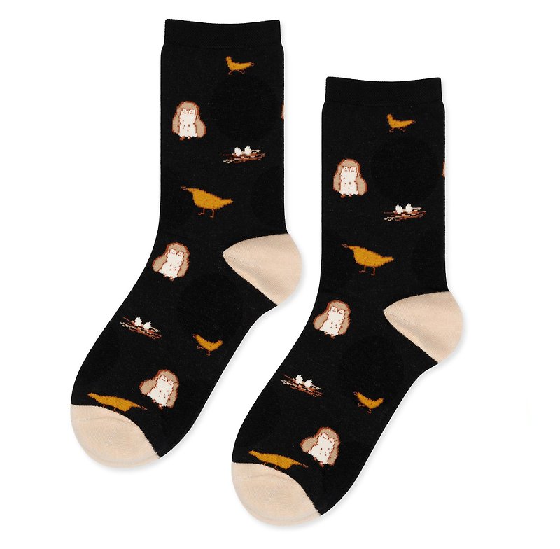 Hansel From Basel - Audubon鳥類學家 - 黑 - 中筒襪 - 襪子 - 棉．麻 黑色